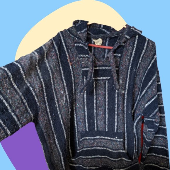 Plus Blue and Gre Weaved Blanket Hoodie - Picture 2 of 3